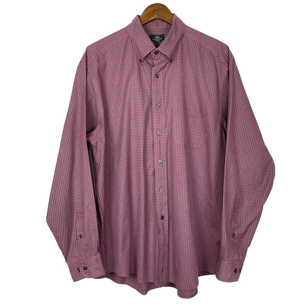 Brooks Brothers 346 Maroon Checkered Plaid Long Sleeve Button Down Classic Shirt